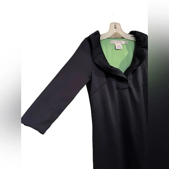 Gretchen Scott JERSEY RUFFNECK DRESS Sz XS Navy - Picture 2 of 10